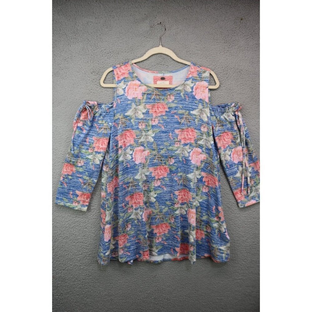 Cupio Cold Shoulder Long Sleeve Floral Tunic-Size XL-Soft